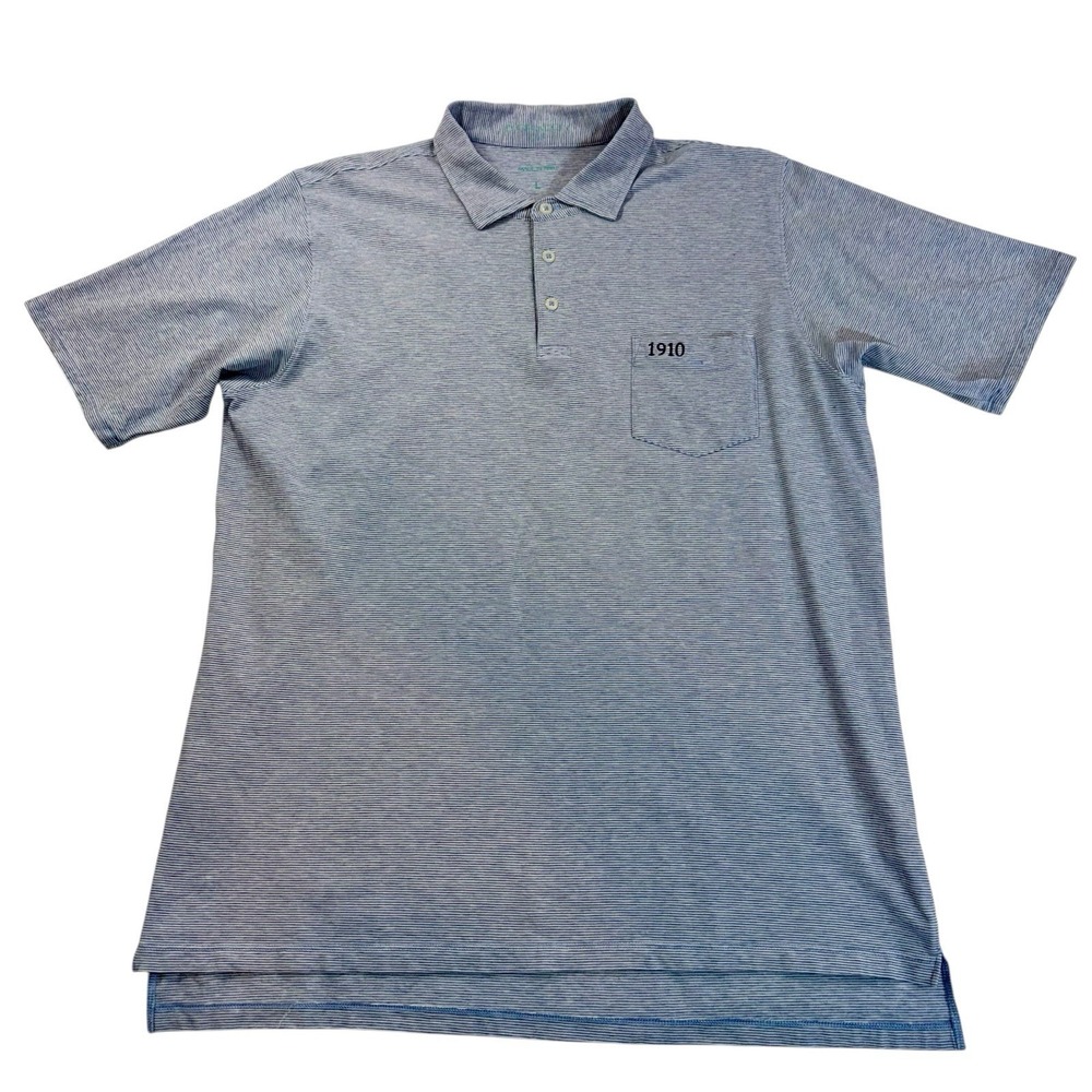 B. Draddy Polo Shirt Mens Large Blue White Stripe Pima Cotton Stretch Golf